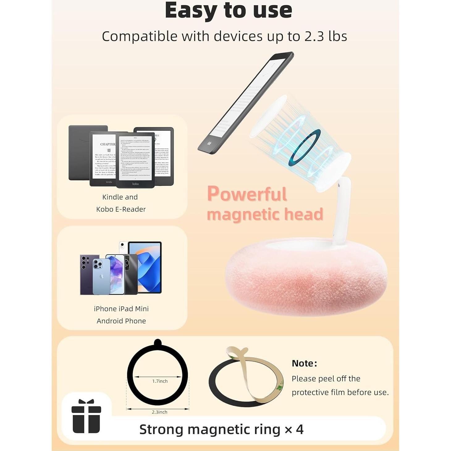 Soporte Magnético para Kindle y Teléfonos Rosa - Ajustable 360°