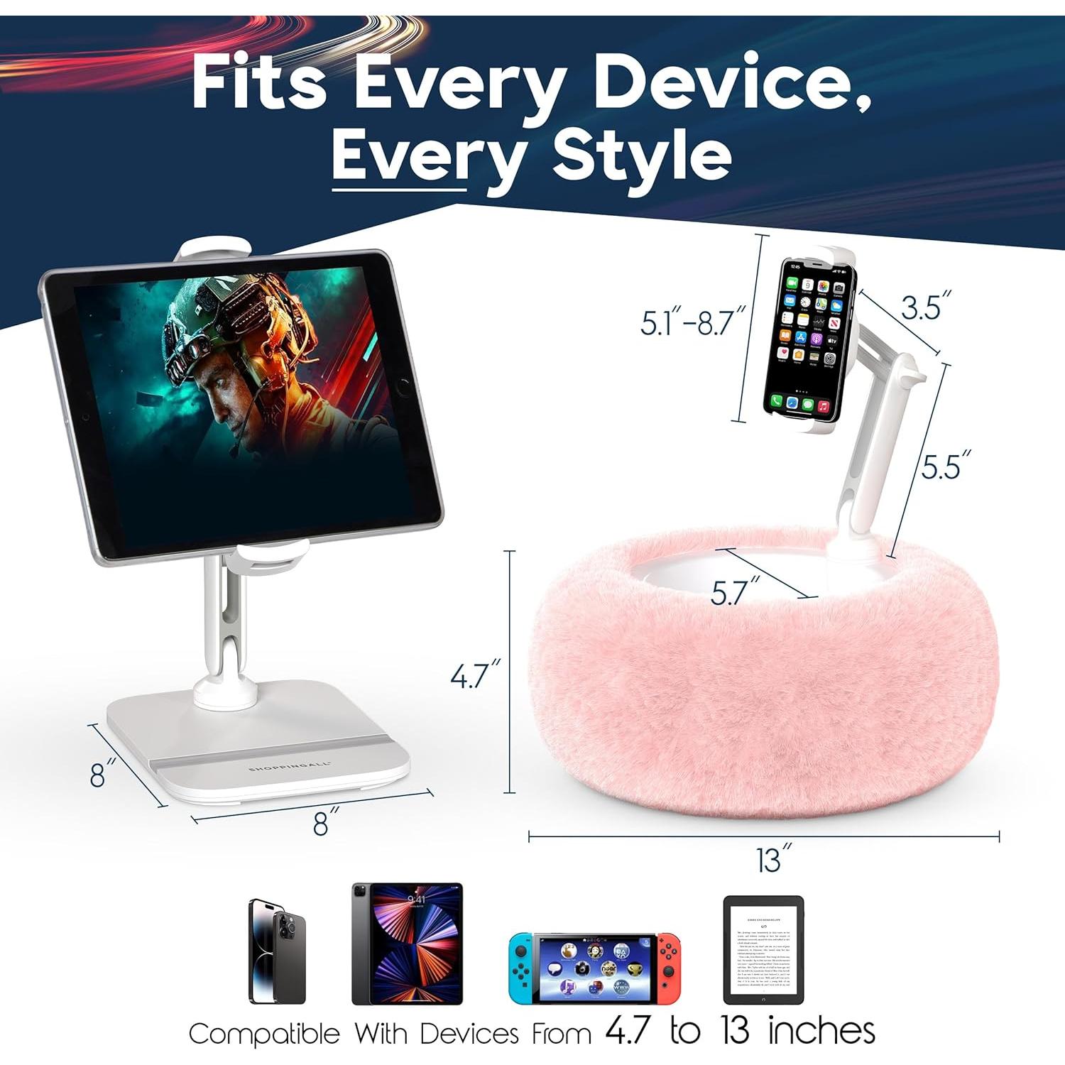 Soporte de Almohada 2-en-1 ShoppingAll para Tabletas 4.7"-13" Rosa