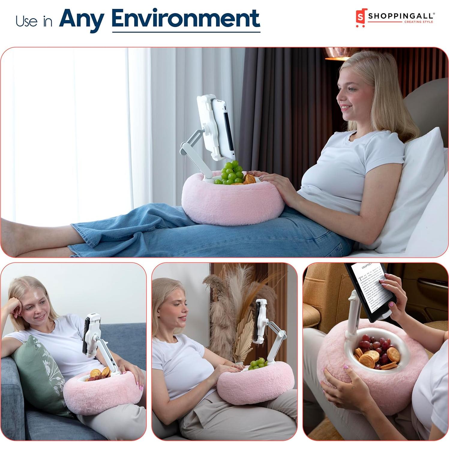 Soporte de Almohada 2-en-1 ShoppingAll para Tabletas 4.7"-13" Rosa