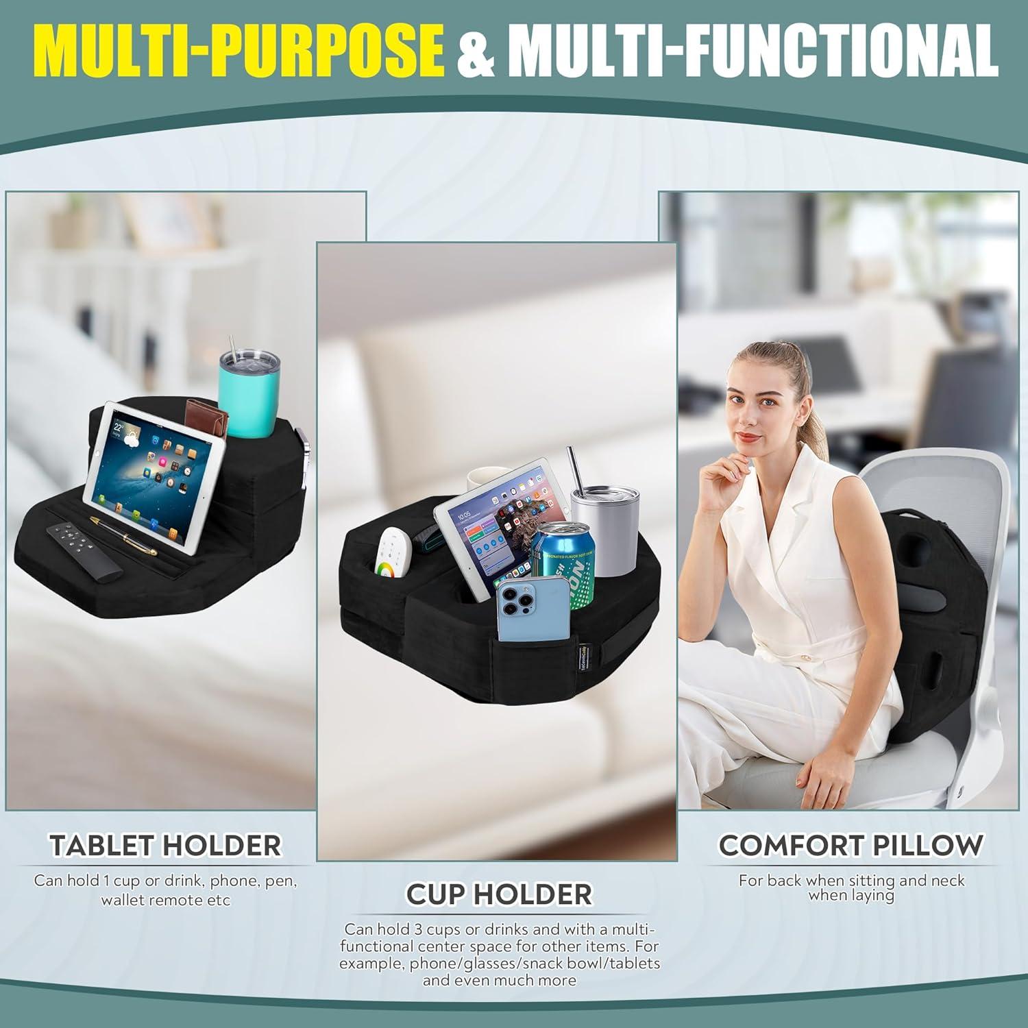 Soporte para Tazas y Tabletas TabCouchCaddy Negro - 7 Portavasos