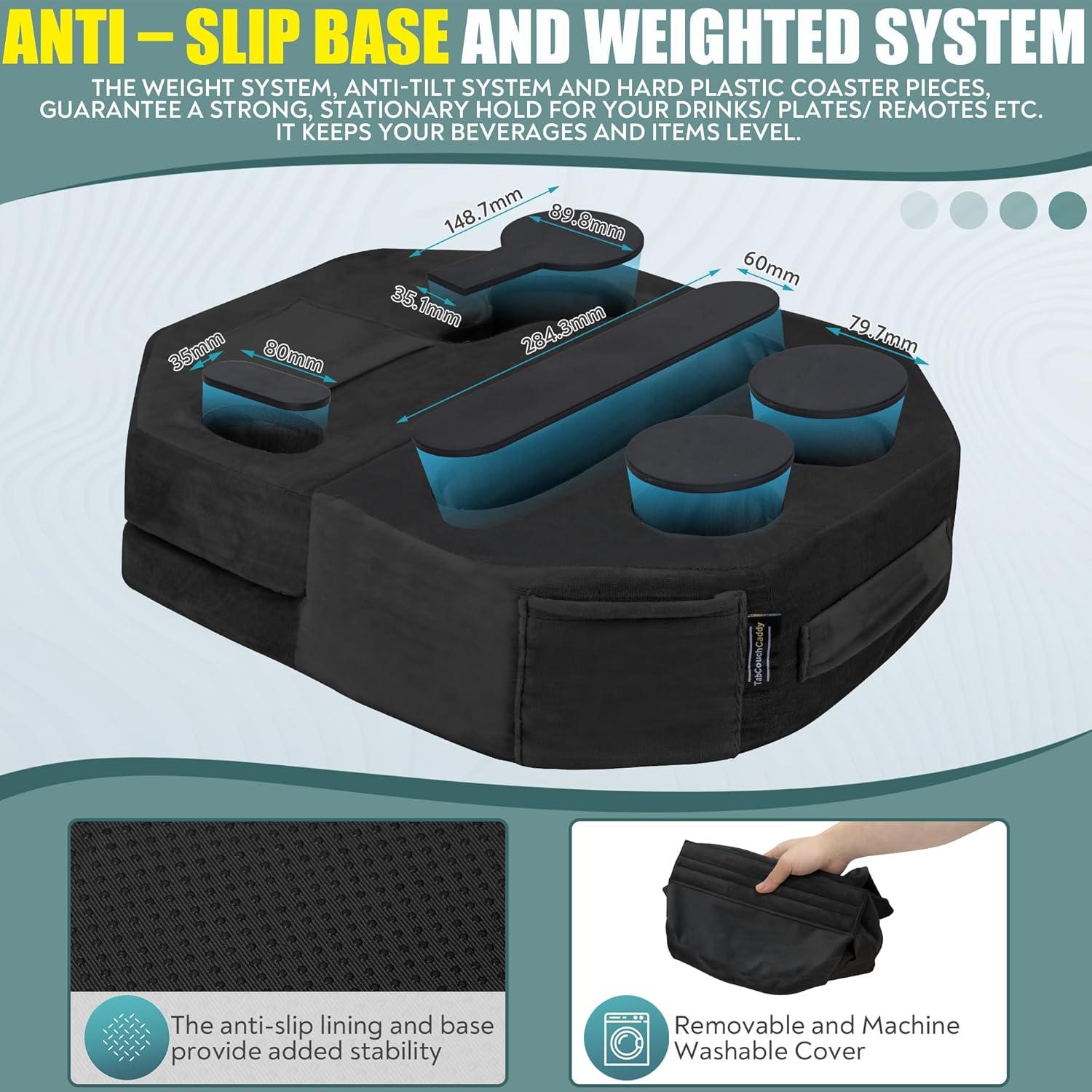 Soporte para Tazas y Tabletas TabCouchCaddy Negro - 7 Portavasos