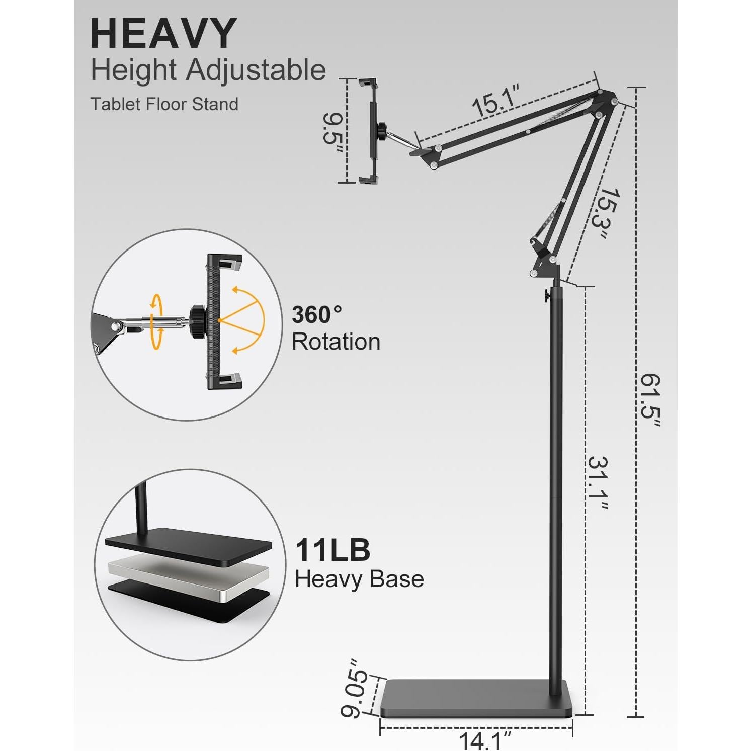 Soporte de Piso para Tablet mmcrz con Abrazadera y Brazo Ajustable