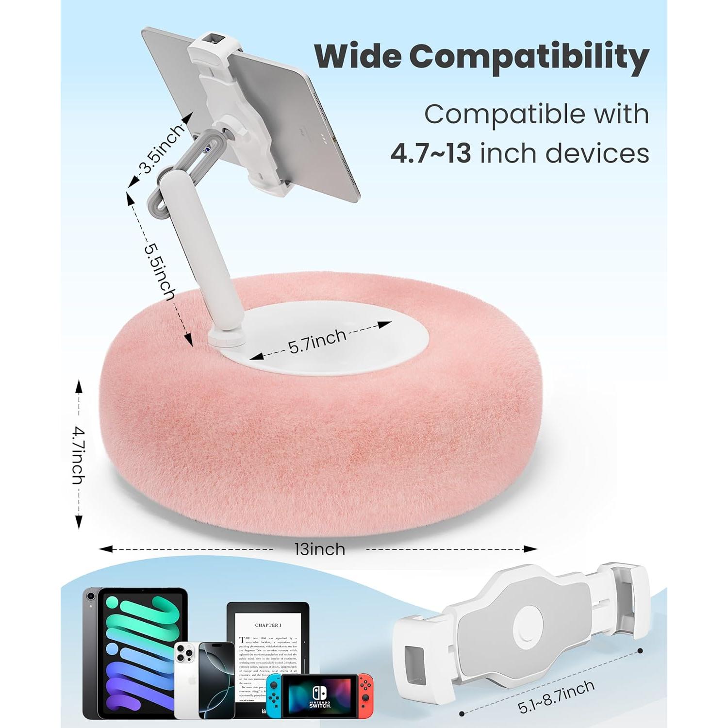 Soporte de Almohada para Tablet VoltifyMax 360° Ajustable Rosa