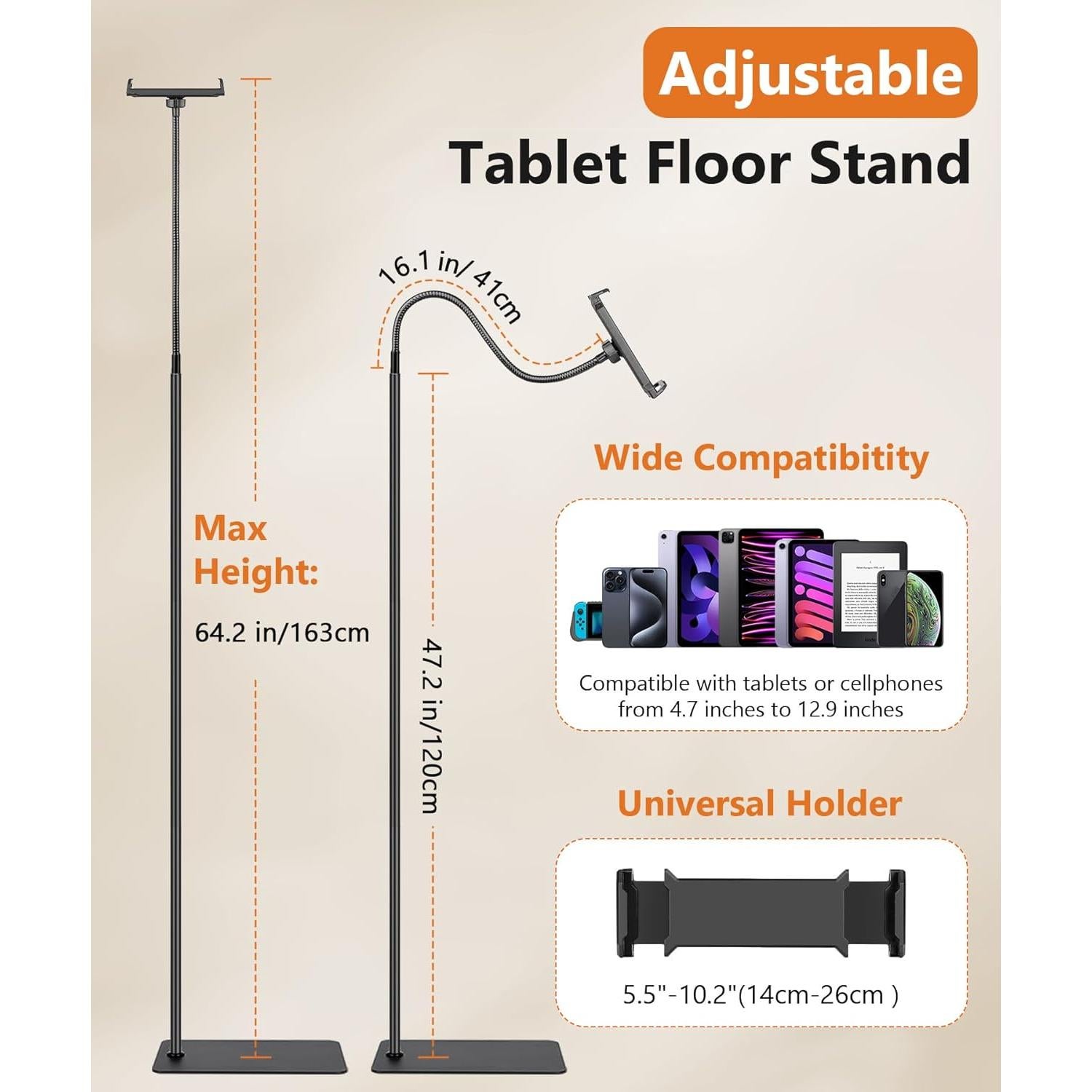 Soporte de Piso Ajustable Evekea para iPad y Tablets 2-12.9"