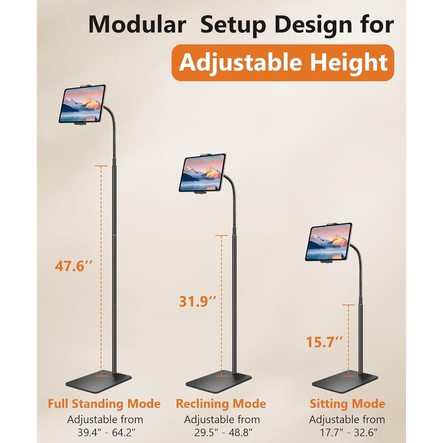 Soporte de Piso Ajustable Evekea para iPad y Tablets 2-12.9"