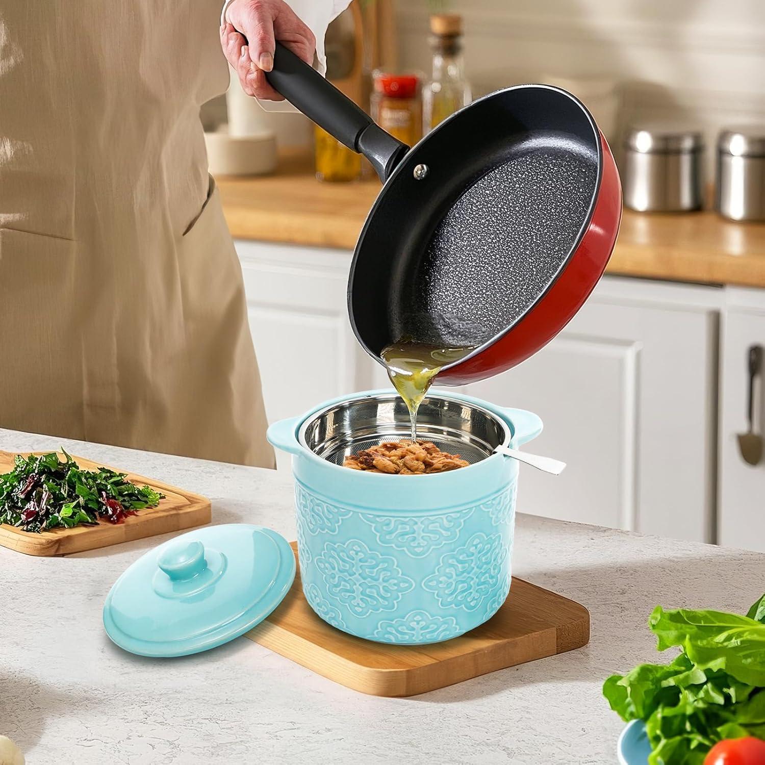 Contenedor de Grasa de Tocino Cerámico Lyellfe 1200ml Azul