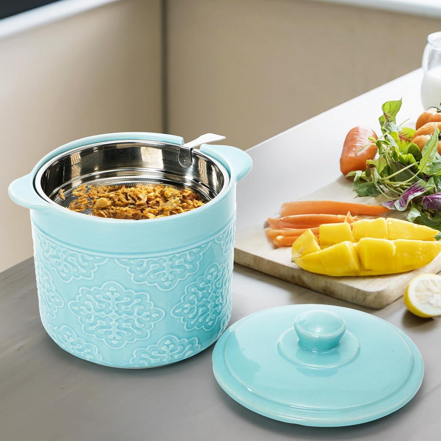 Contenedor de Grasa de Tocino Cerámico Lyellfe 1200ml Azul