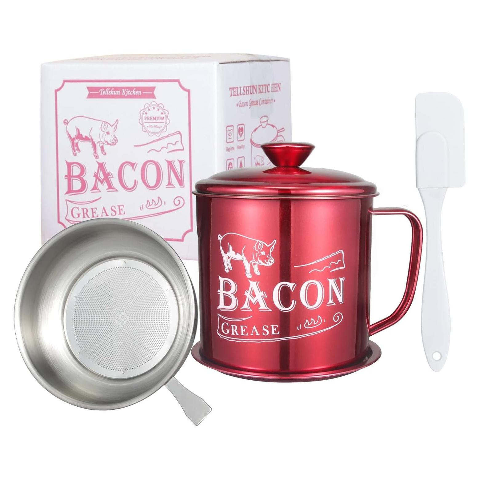 Contenedor de Grasa de Tocino Tellshun 1.3L con Colador de Acero