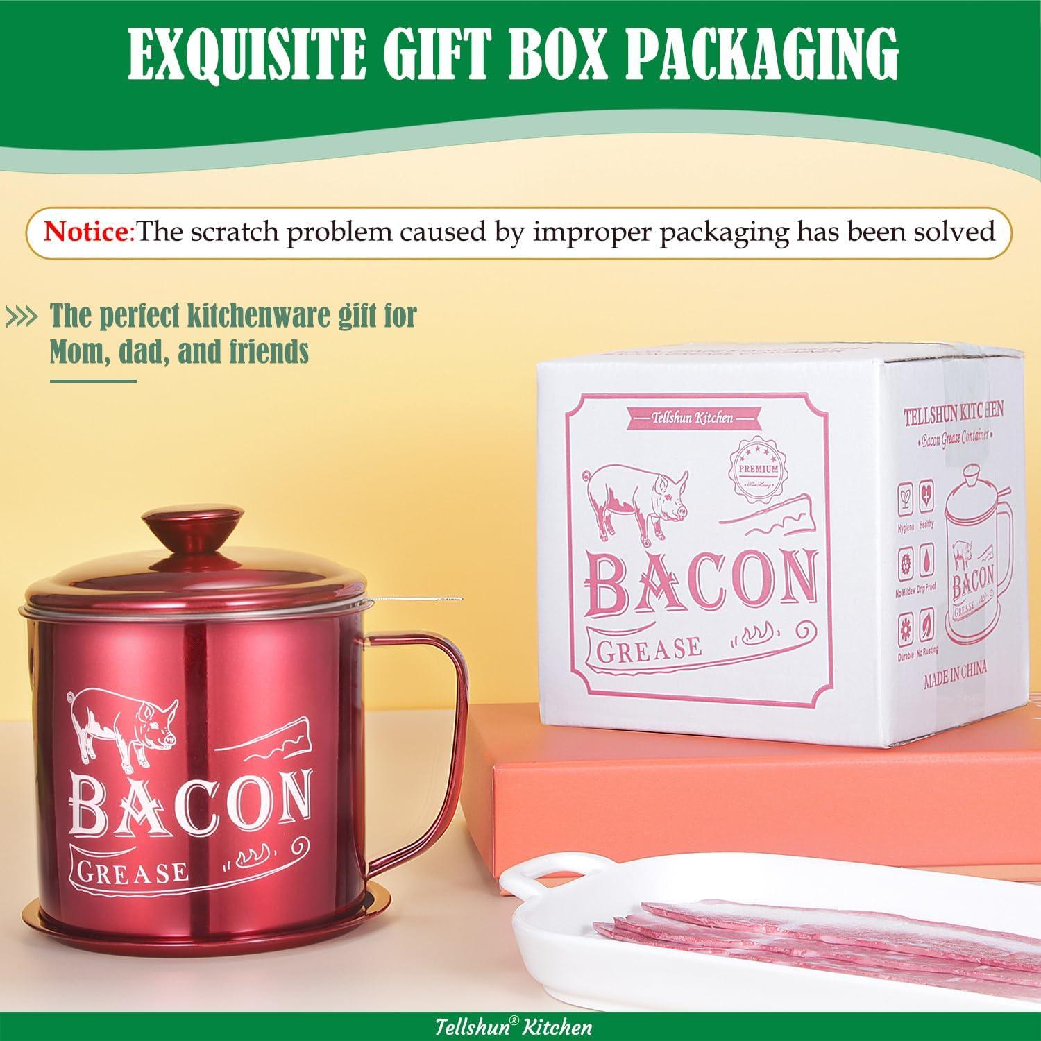 Contenedor de Grasa de Tocino Tellshun 1.3L con Colador de Acero