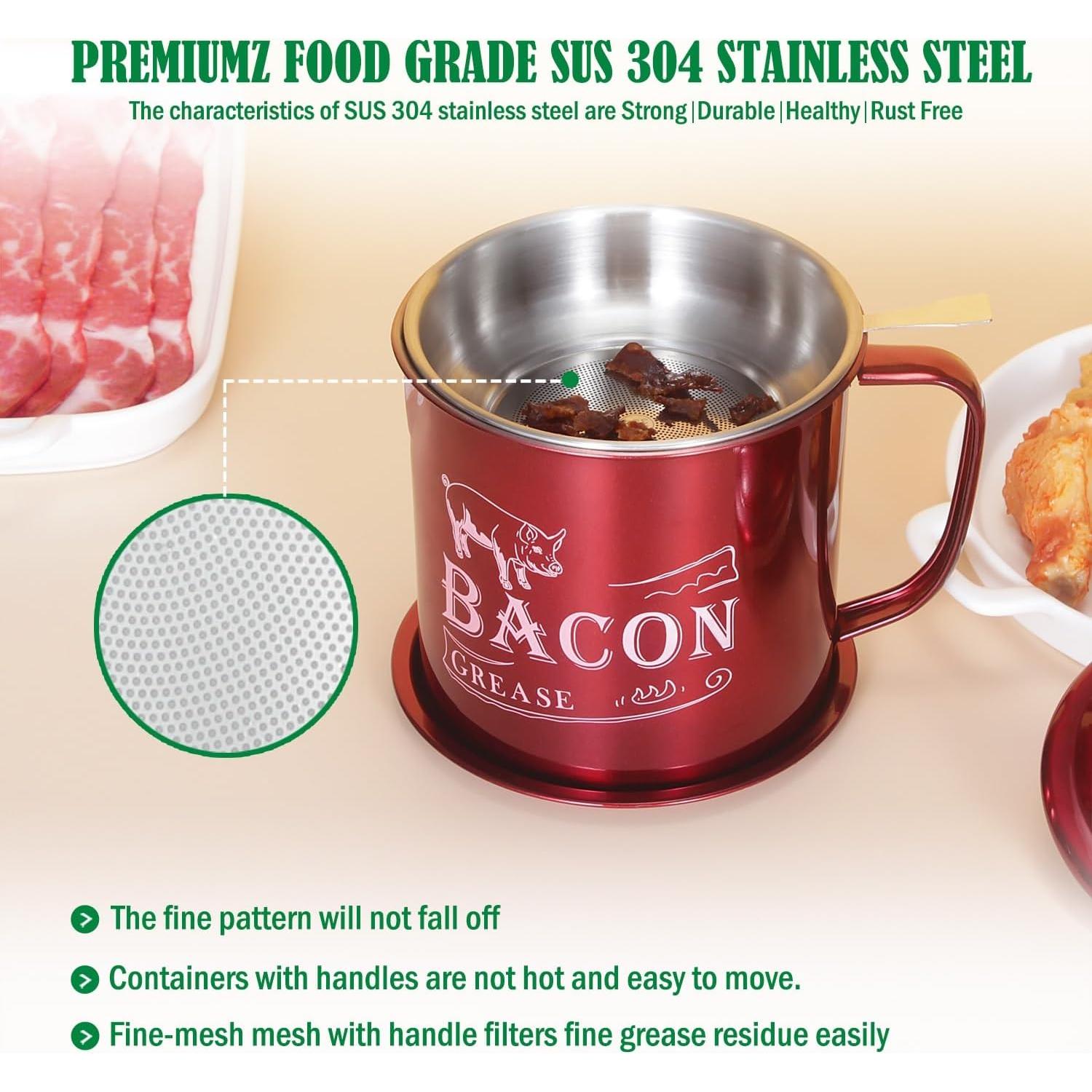 Contenedor de Grasa de Tocino Tellshun 1.3L con Colador de Acero