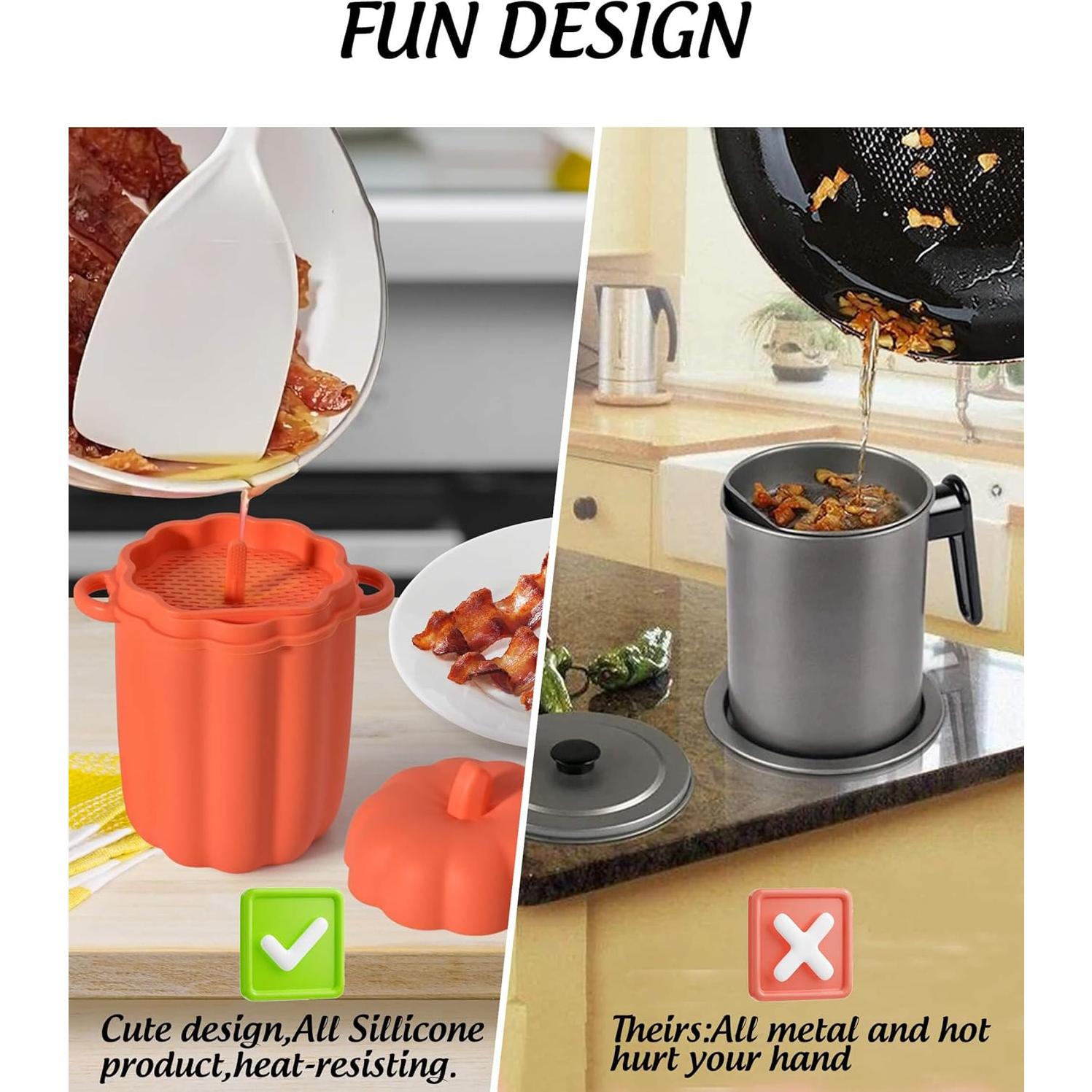 Contenedor de Grasa de Tocino Aliglow 0.47L Silicona Naranja