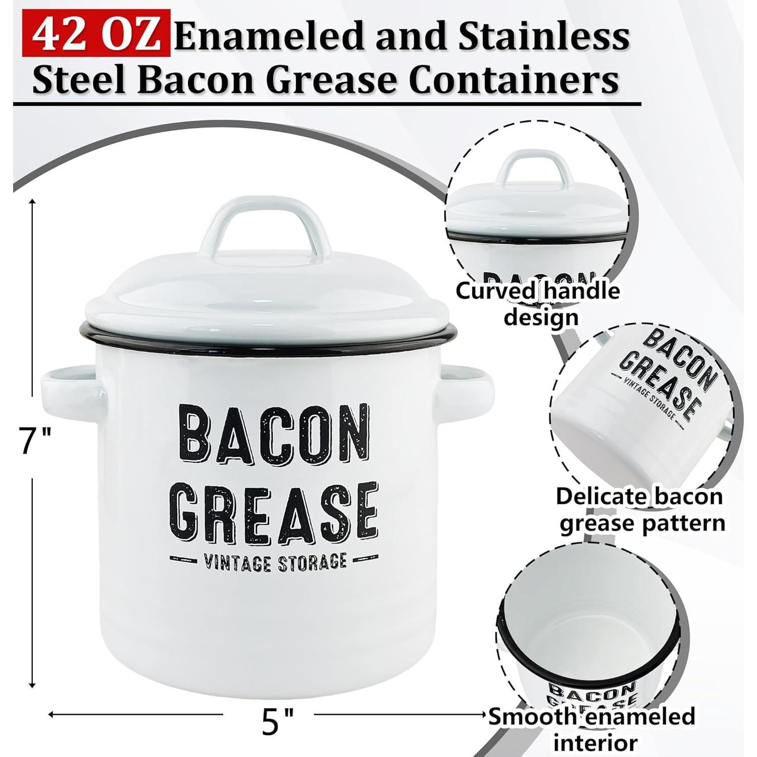 Contenedor de Grasa de Tocino YOKODU 1200 ml Blanco con Colador