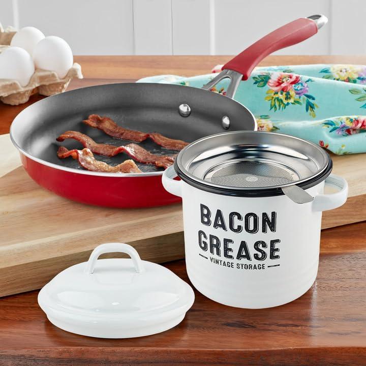 Contenedor de Grasa de Tocino YOKODU 1200 ml Blanco con Colador