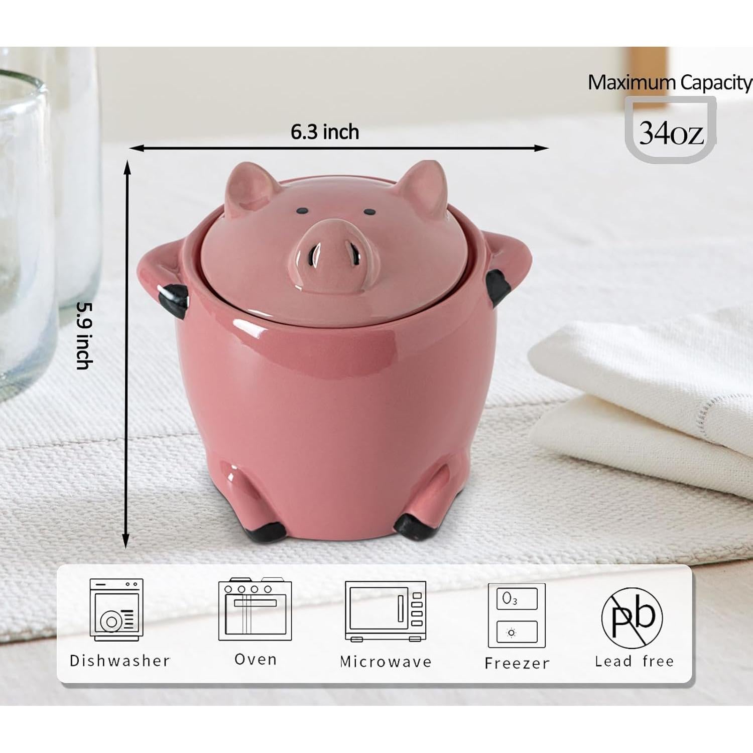 Contenedor de Grasa de Tocino Cerámica Meitao Cerdo con Tapa