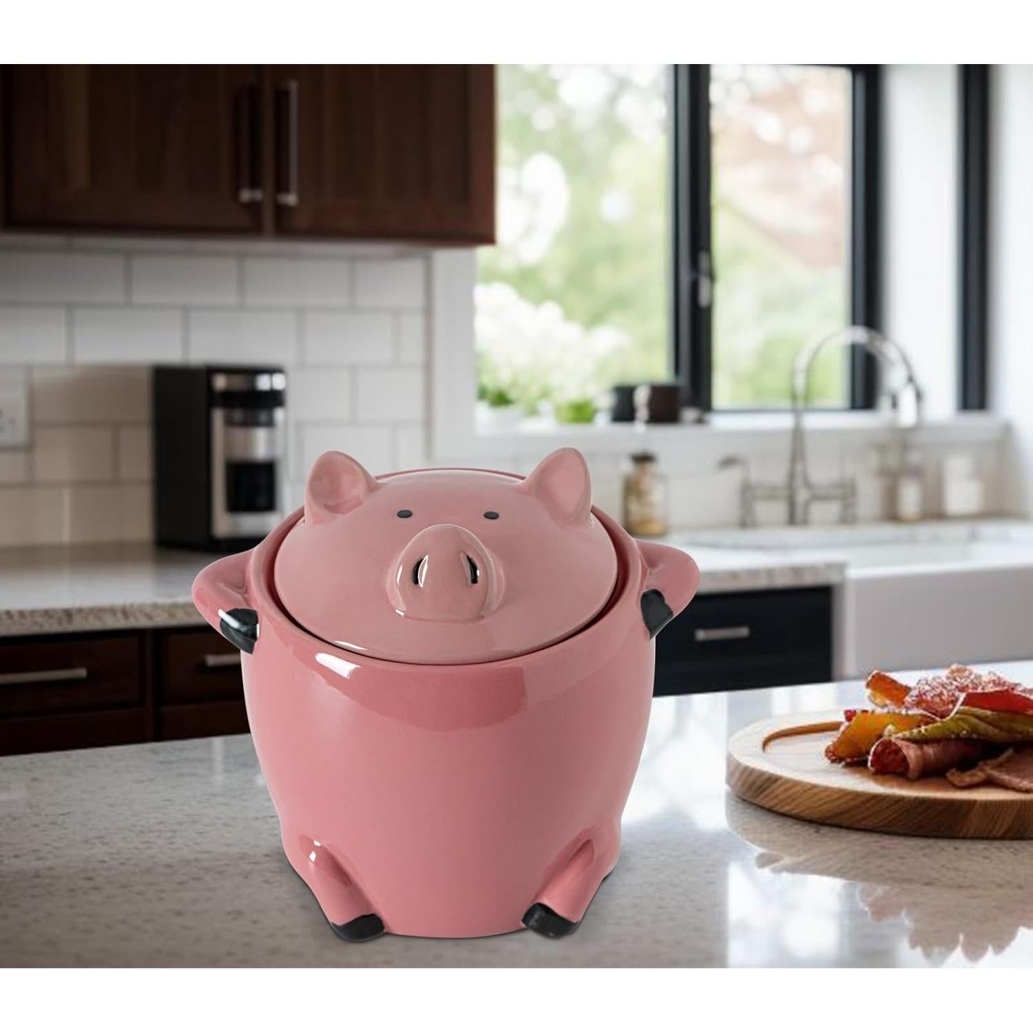 Contenedor de Grasa de Tocino Cerámica Meitao Cerdo con Tapa