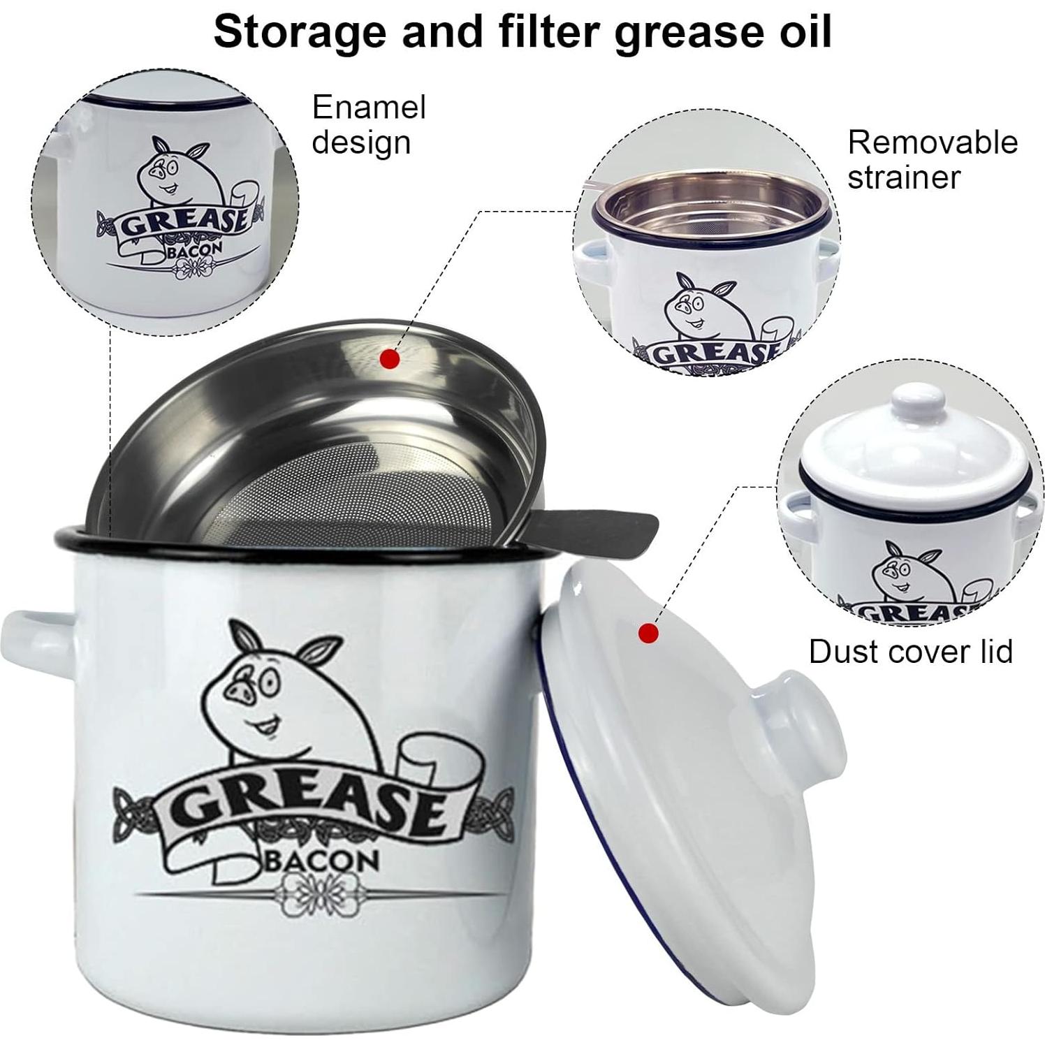 Contenedor de Grasa de Tocino Roadmap 1.5L con Colador Blanco