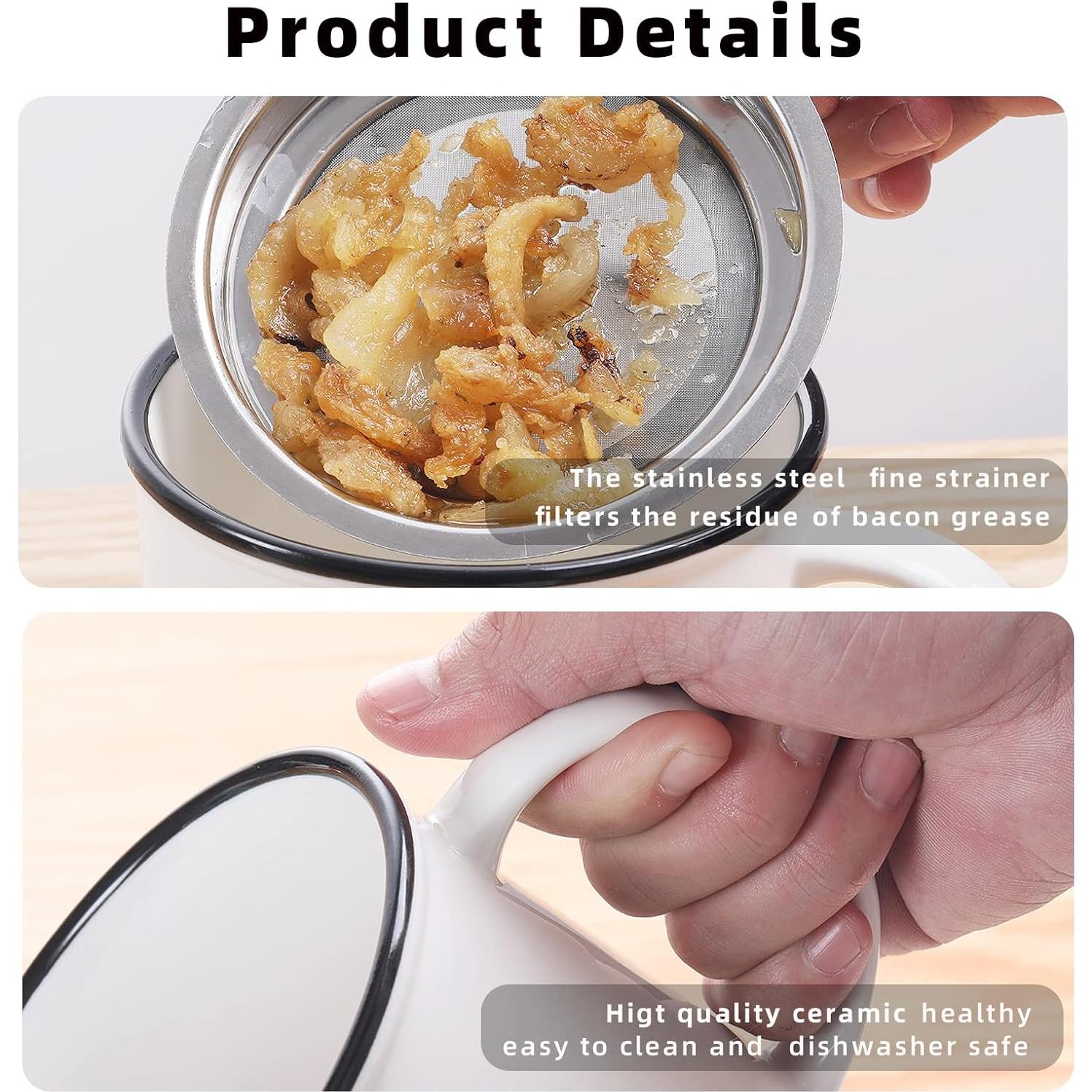 Contenedor de Grasa Cerámica ONTUBE Blanco 0.85L con Colador