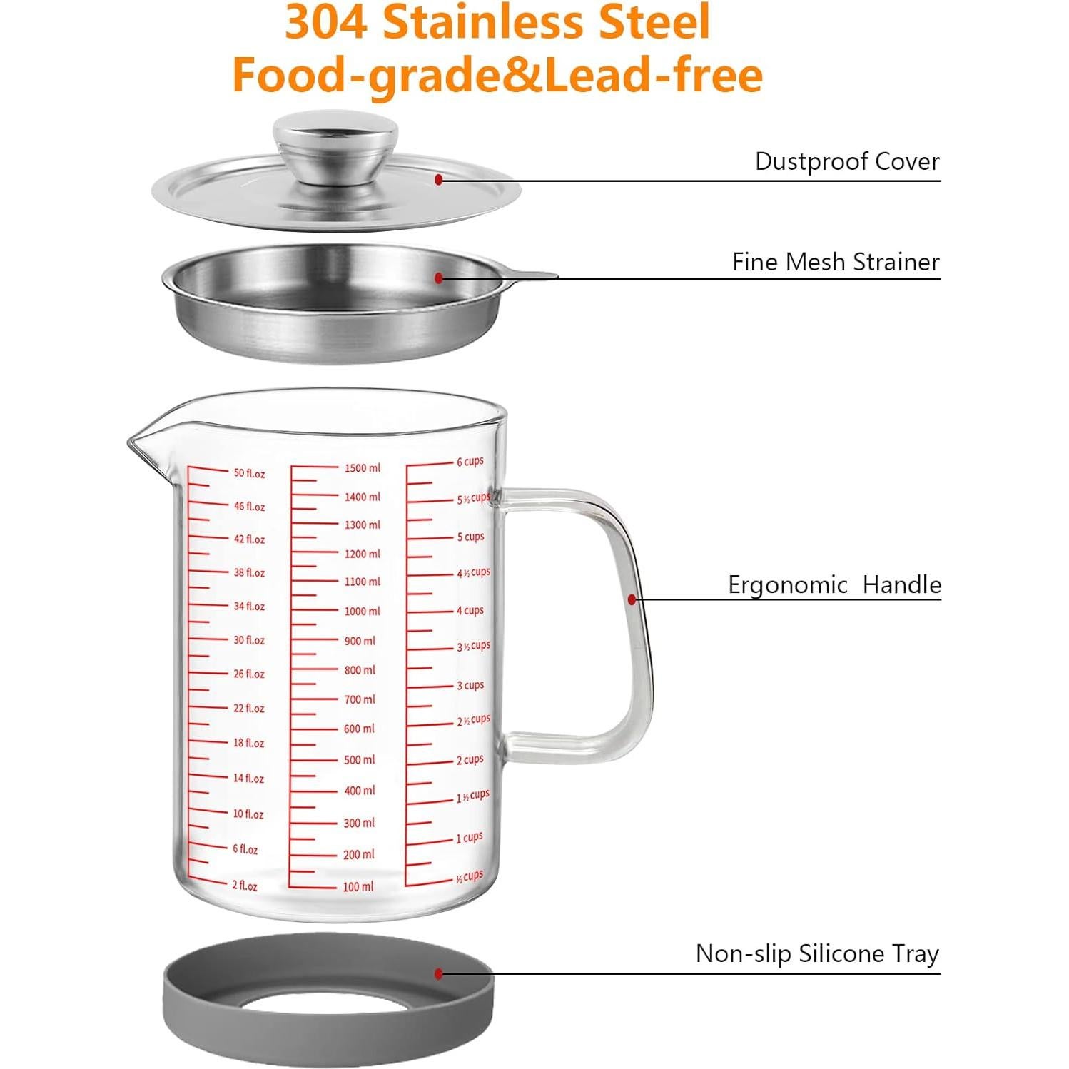 Contenedor de Grasa de Tocino Luvan 1.5L Vidrio con Colador