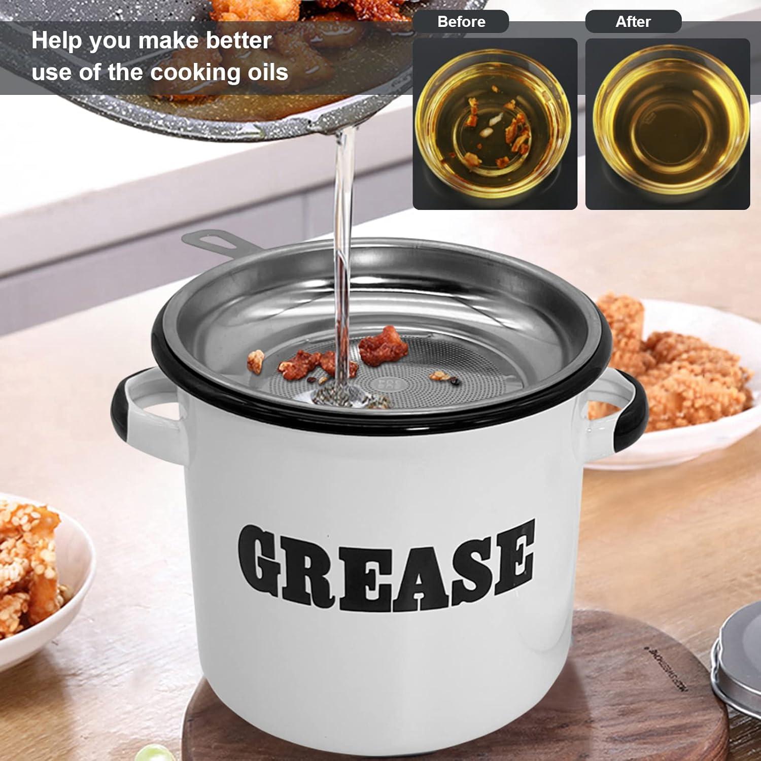 Contenedor de Grasa de Tocino Esmalte Blanco 1.5L con Colador