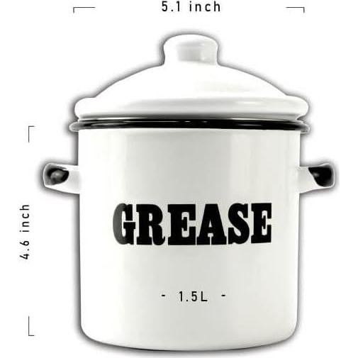 Contenedor de Grasa de Tocino Esmalte Blanco 1.5L con Colador