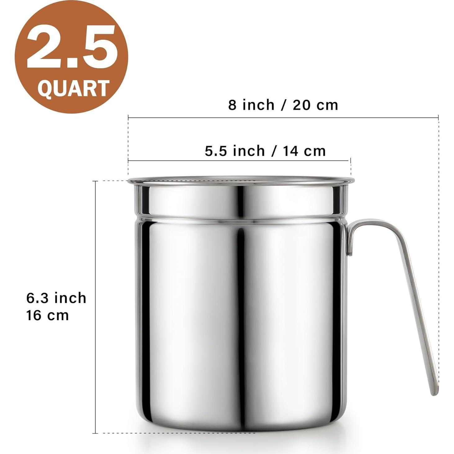 Contenedor de Grasa de Tocino Cook N Home 2.5L Acero Inoxidable