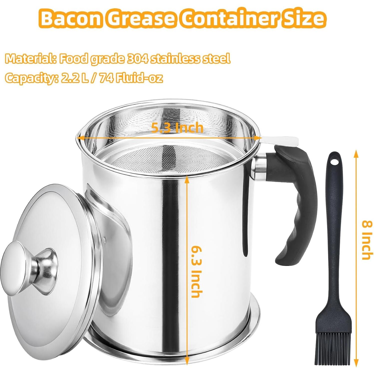 Contenedor de Grasa de Tocino Kaemi 2.2L con Colador y Tapa