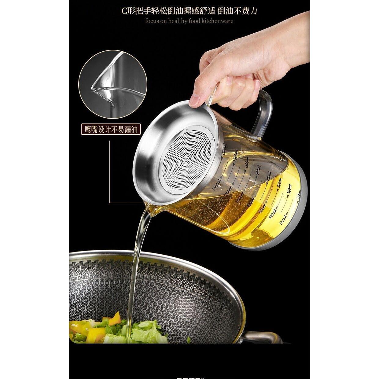 Contenedor de grasa de tocino TLIOCAS 1500 ml vidrio borosilicato