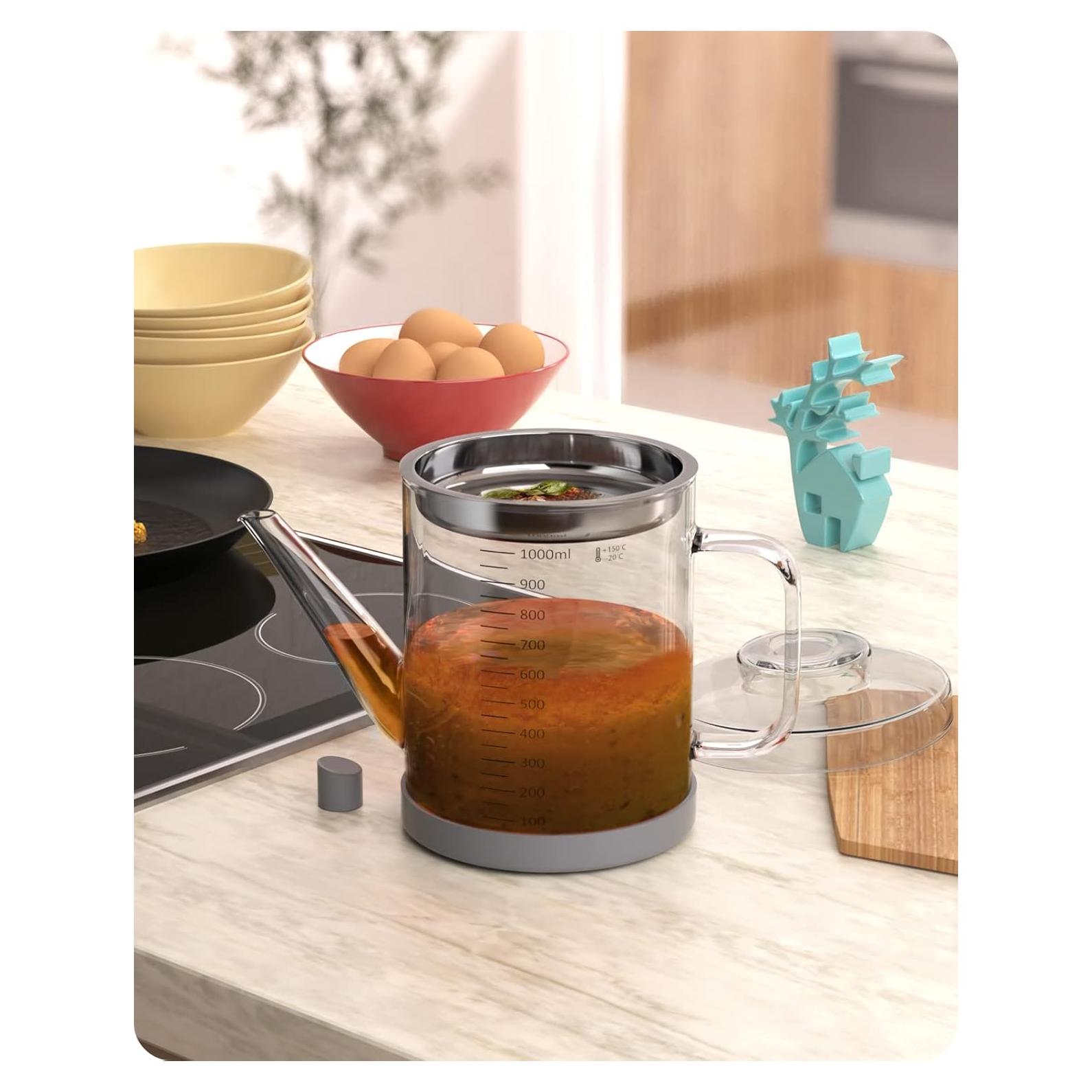 Separador de Grasa Baffect 1L de Vidrio con Colador Fino