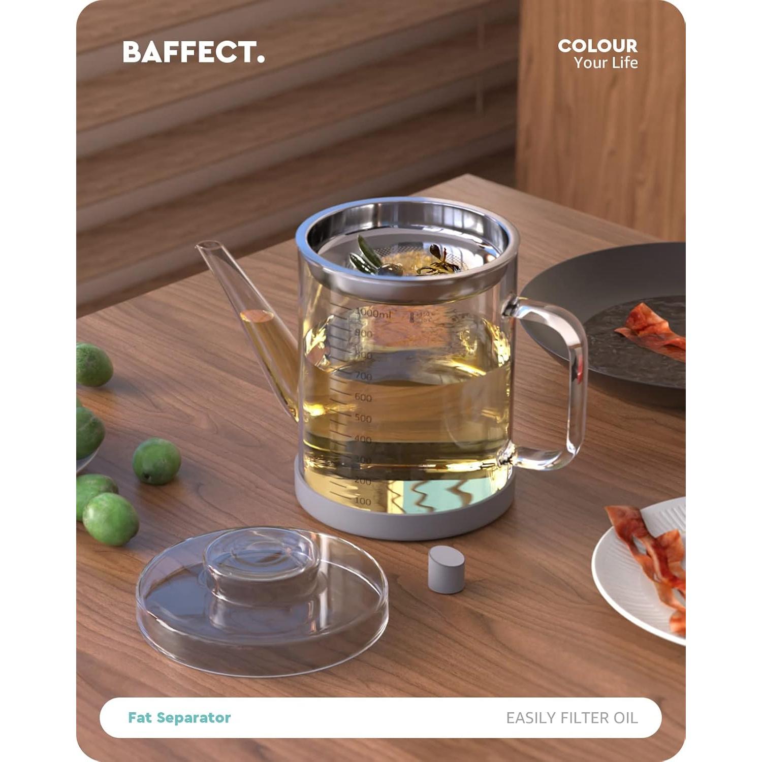 Separador de Grasa Baffect 1L de Vidrio con Colador Fino