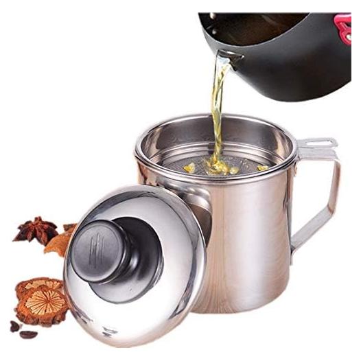 Contenedor de grasa Xunda 1.2L con colador de acero inoxidable