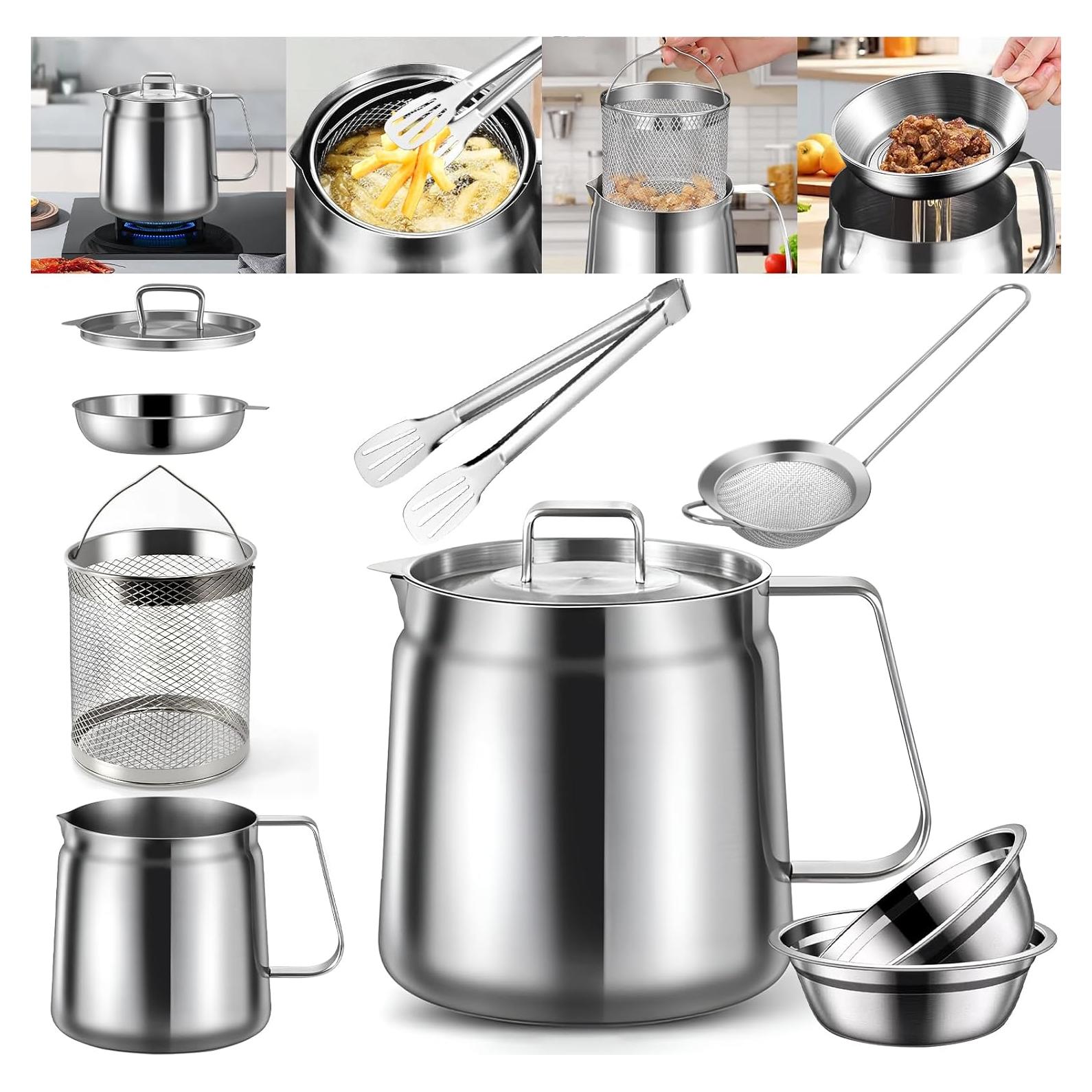 Olla Coladora de Aceite 2L ATPWONZ Acero Inoxidable Multifuncional