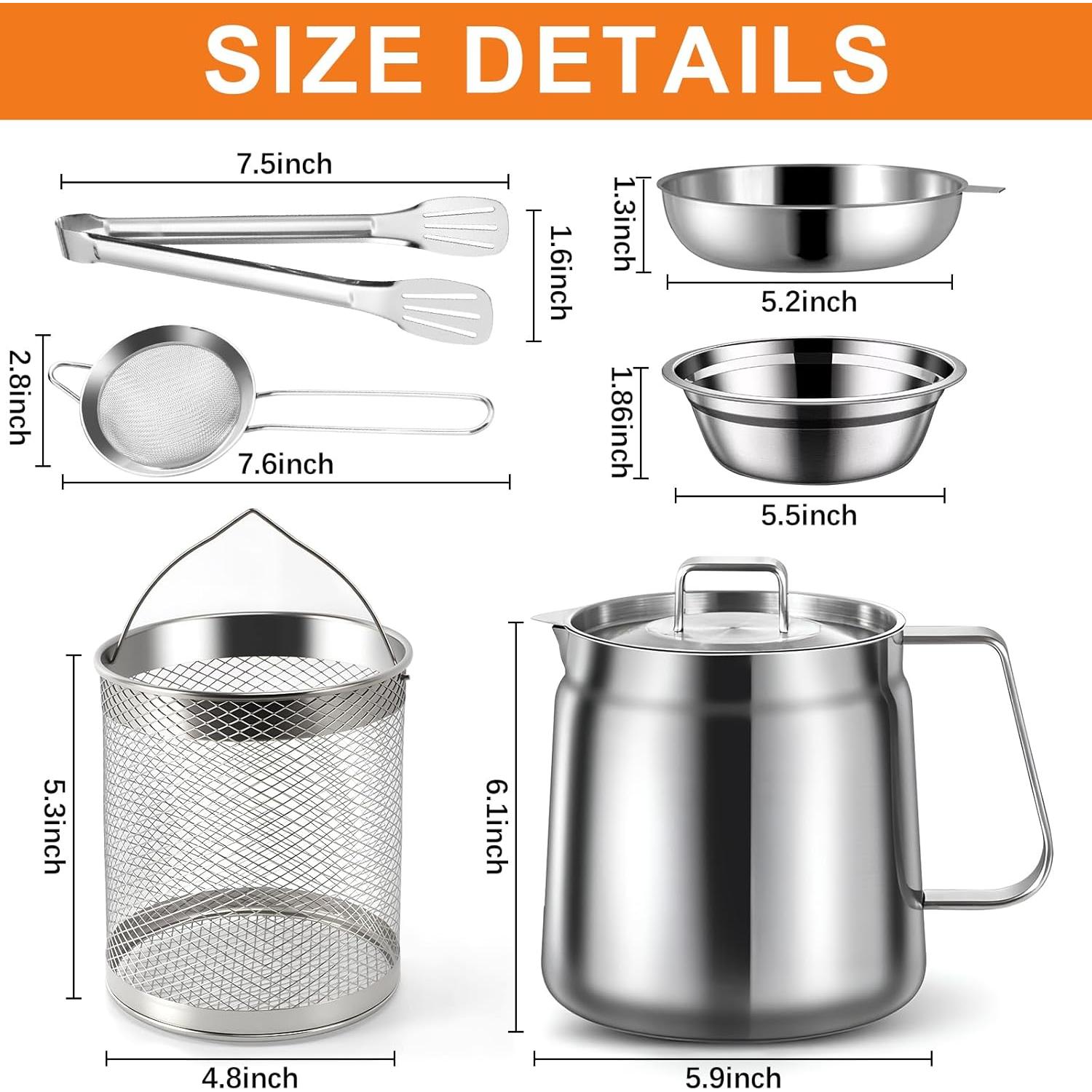 Olla Coladora de Aceite 2L ATPWONZ Acero Inoxidable Multifuncional