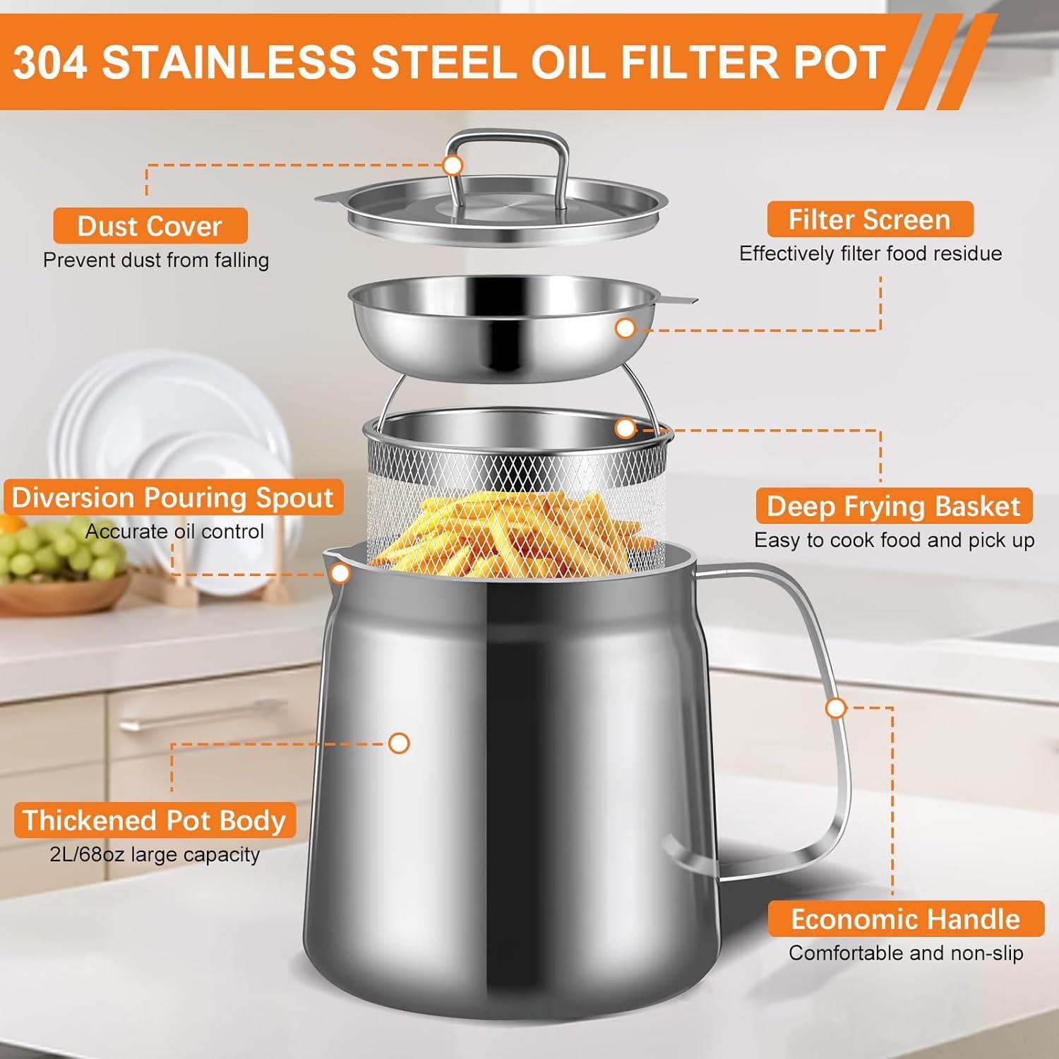 Olla Coladora de Aceite 2L ATPWONZ Acero Inoxidable Multifuncional