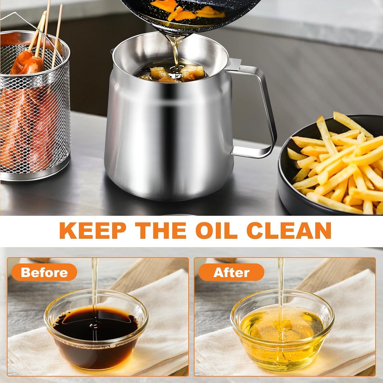 Olla Coladora de Aceite 2L ATPWONZ Acero Inoxidable Multifuncional