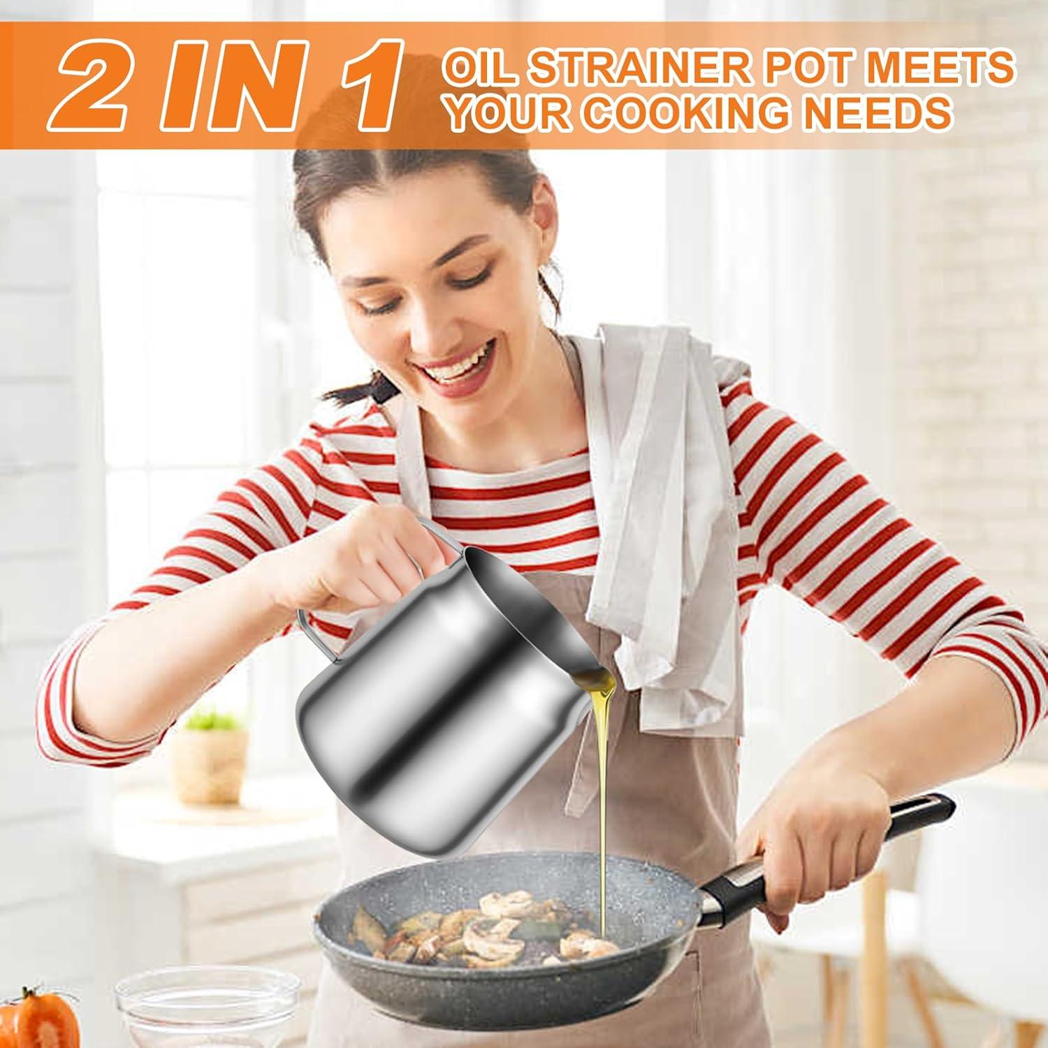 Olla Coladora de Aceite 2L ATPWONZ Acero Inoxidable Multifuncional