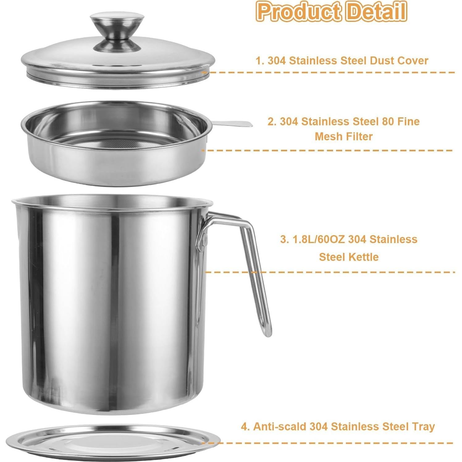 Contenedor de Grasa de Tocino MUXHEL 1.8L Acero Inoxidable