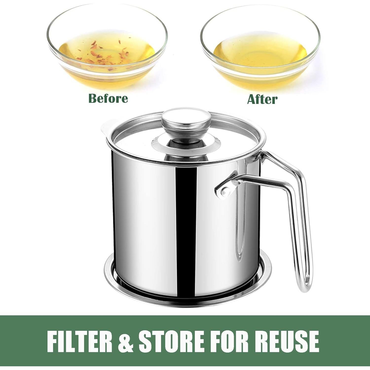 Contenedor de Grasa 1.8L DIY HOME Acero Inoxidable con Colador