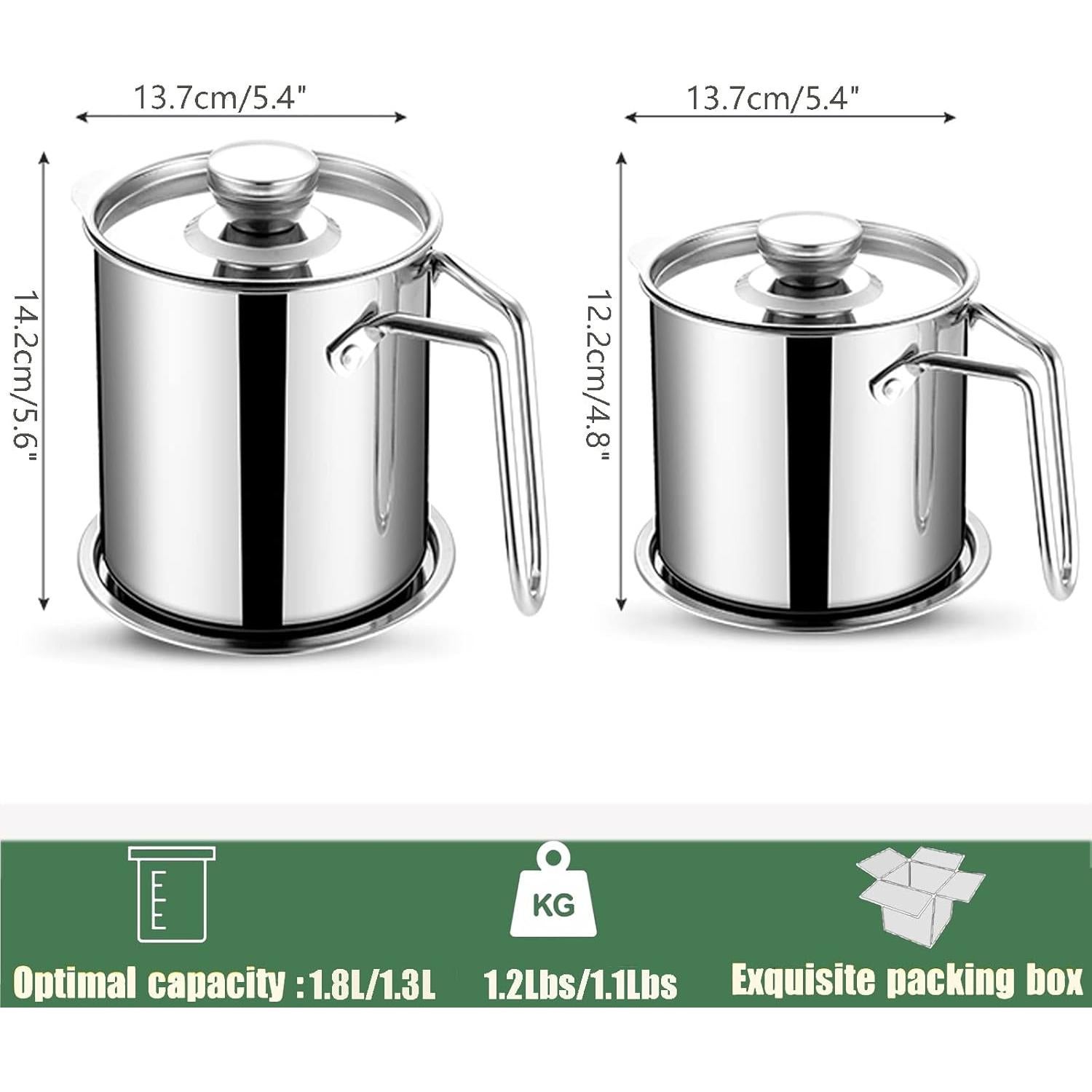 Contenedor de Grasa 1.8L DIY HOME Acero Inoxidable con Colador