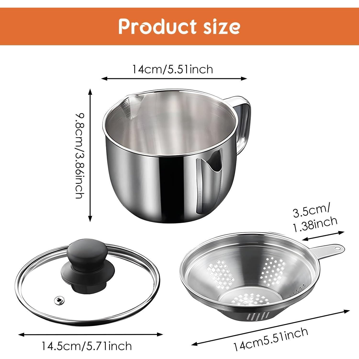 Contenedor de Grasa de Tocino Hapivida 1L Acero Inoxidable con Colador