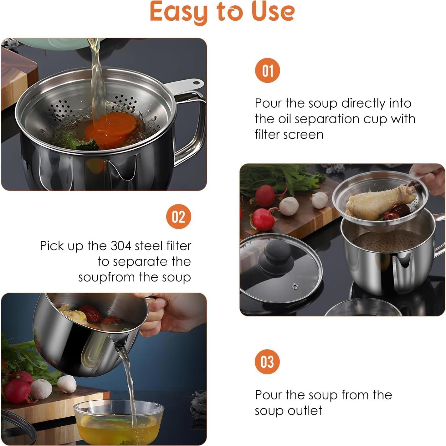 Contenedor de Grasa de Tocino Hapivida 1L Acero Inoxidable con Colador