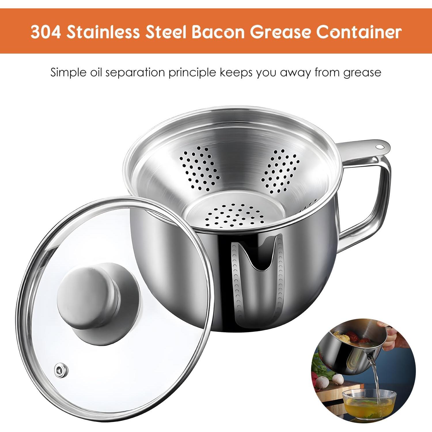 Contenedor de Grasa de Tocino Hapivida 1L Acero Inoxidable con Colador