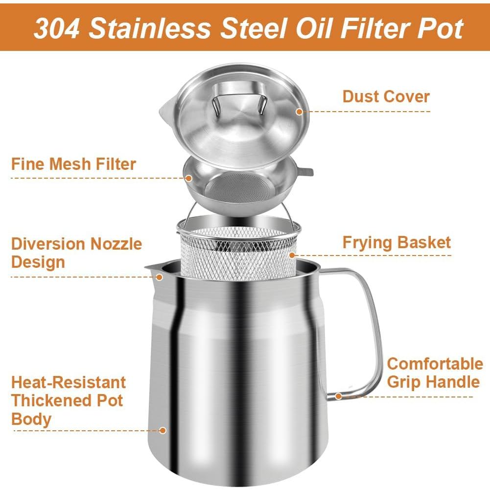 Olla de Filtrado de Aceite 2L Acero Inoxidable Abnaok
