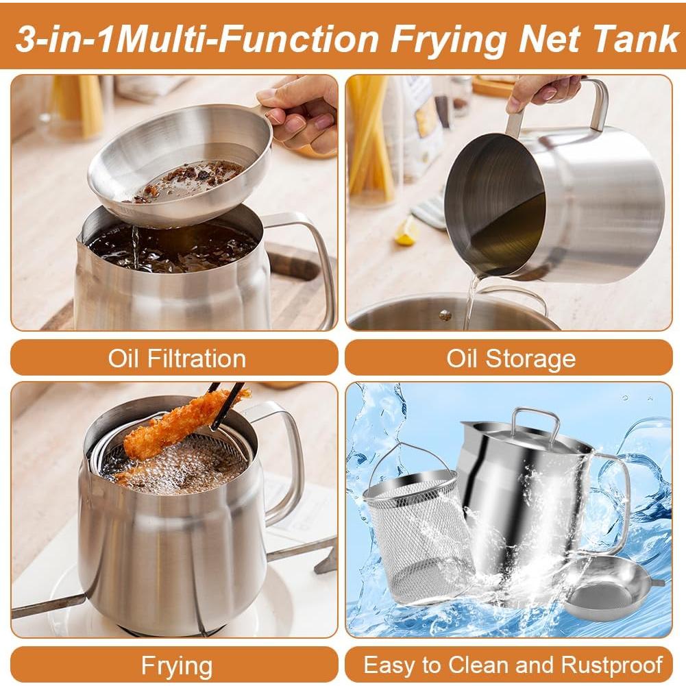 Olla de Filtrado de Aceite 2L Acero Inoxidable Abnaok