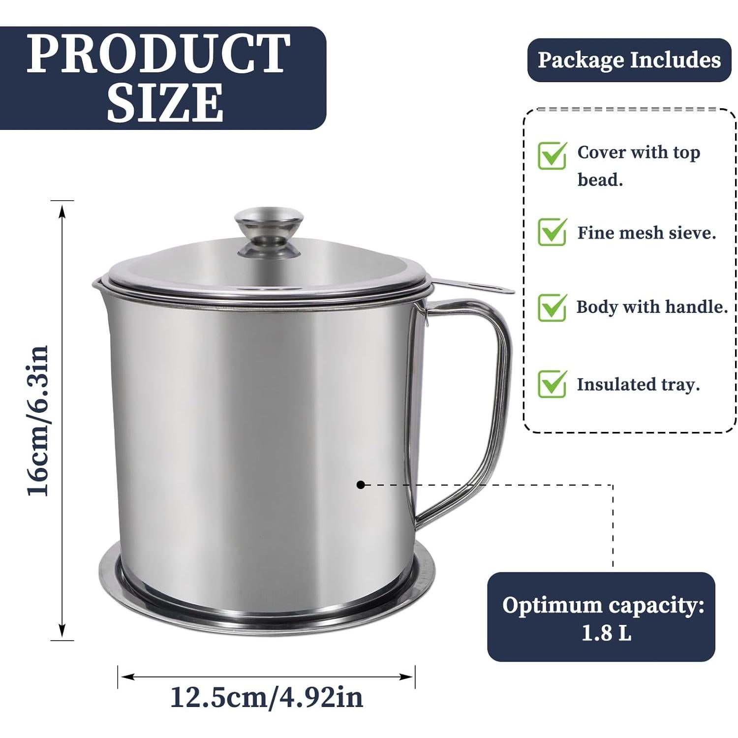 Contenedor de Grasa de Tocino Roucerlin 1.8L Acero Inoxidable