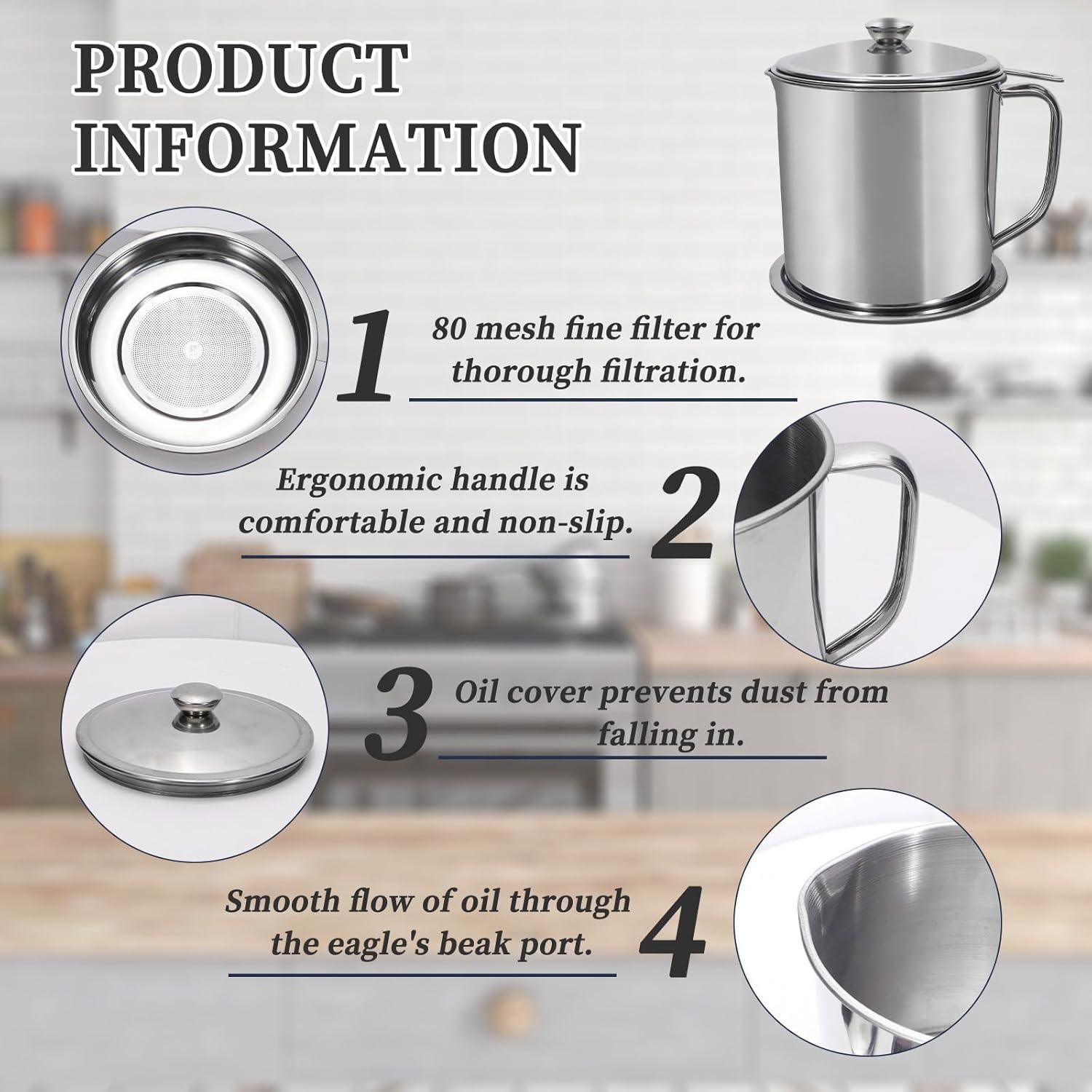 Contenedor de Grasa de Tocino Roucerlin 1.8L Acero Inoxidable