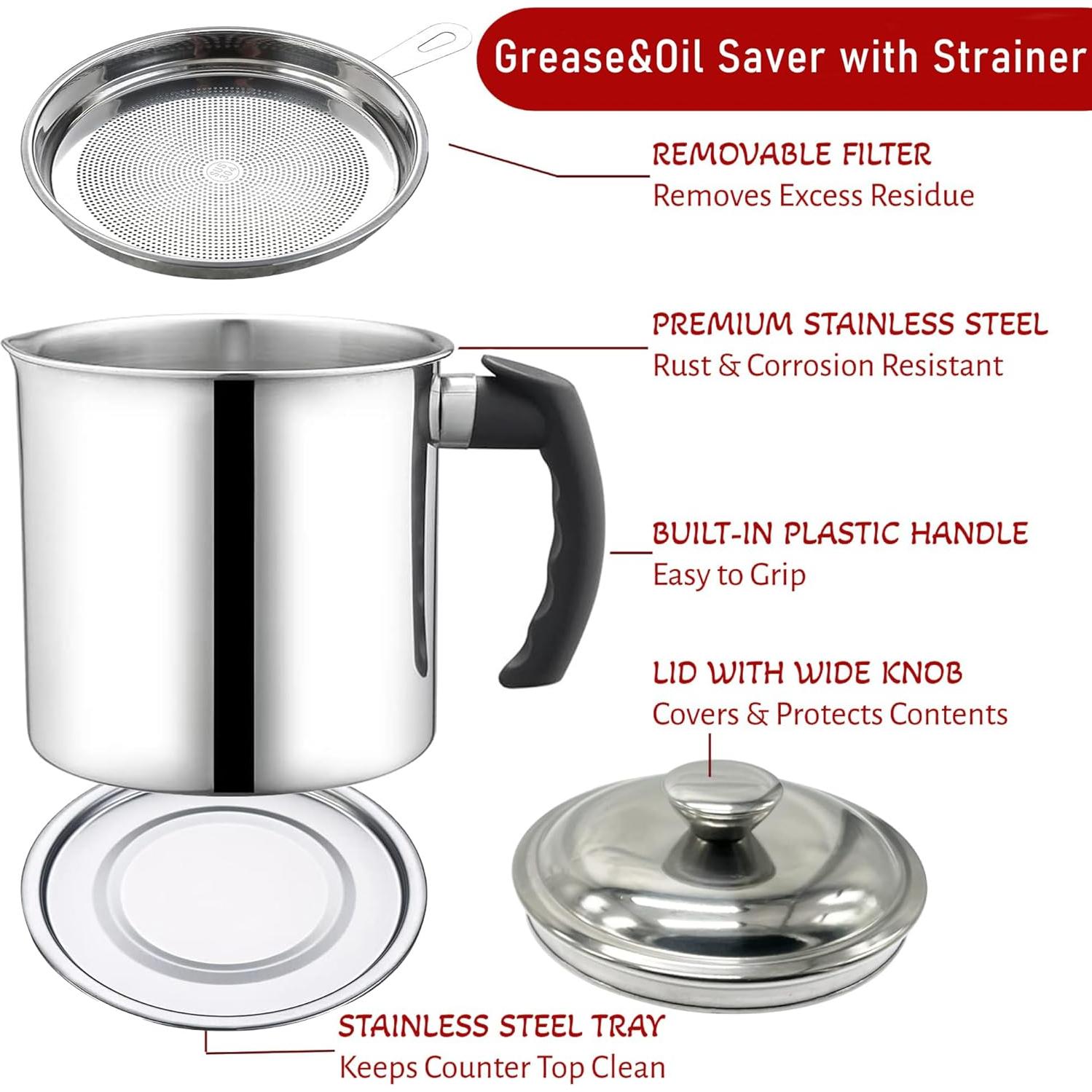 Contenedor de Grasa de Tocino Genérico 1.3L Acero Inoxidable