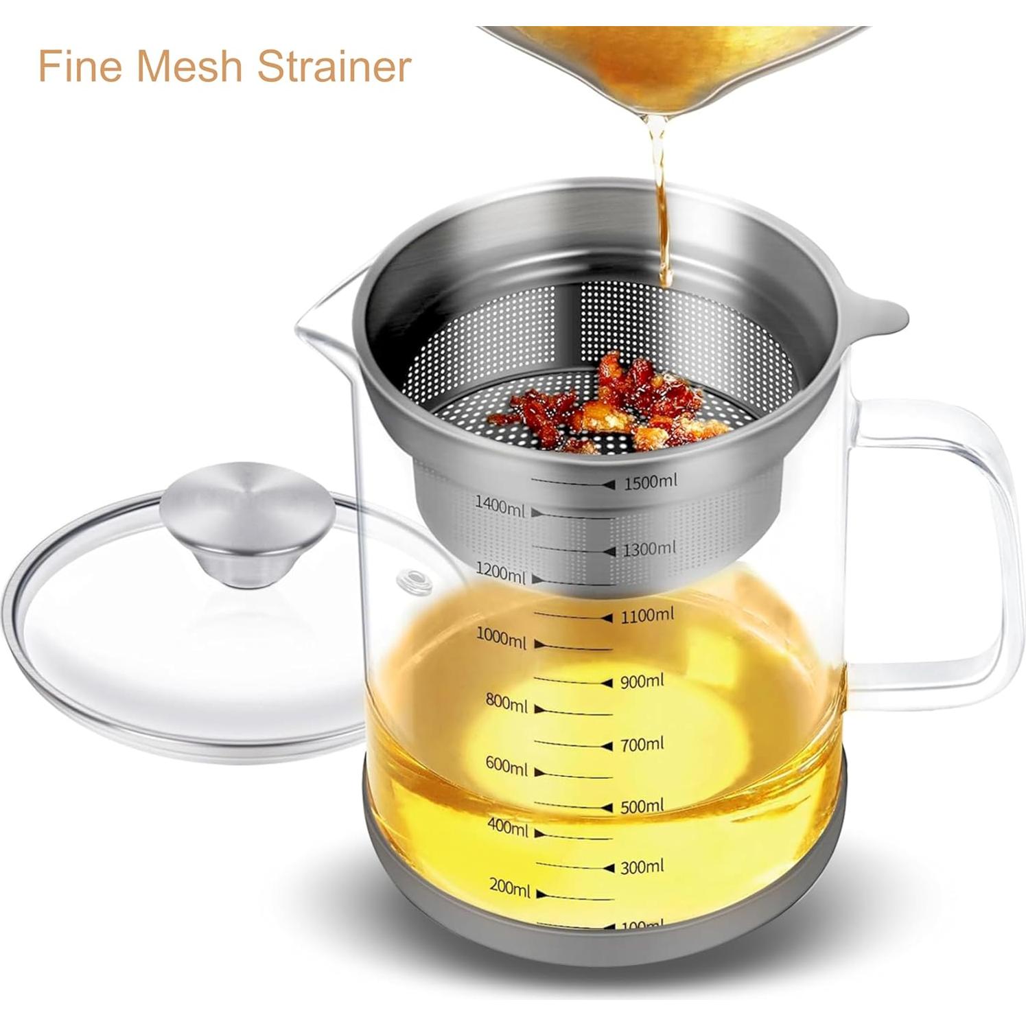 Contenedor de aceite de vidrio 1.5L Abdodar con colador acero