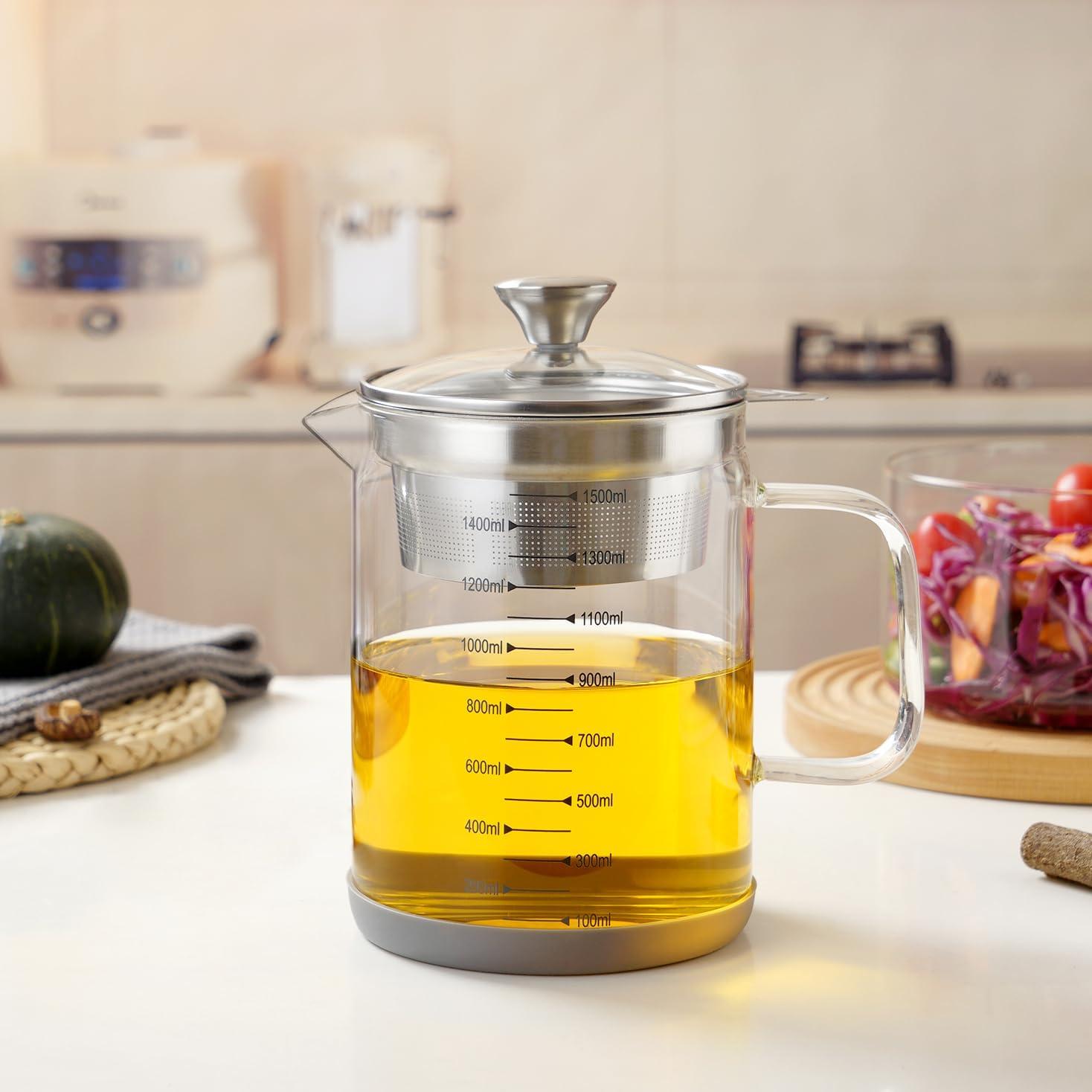 Contenedor de aceite de vidrio 1.5L Abdodar con colador acero