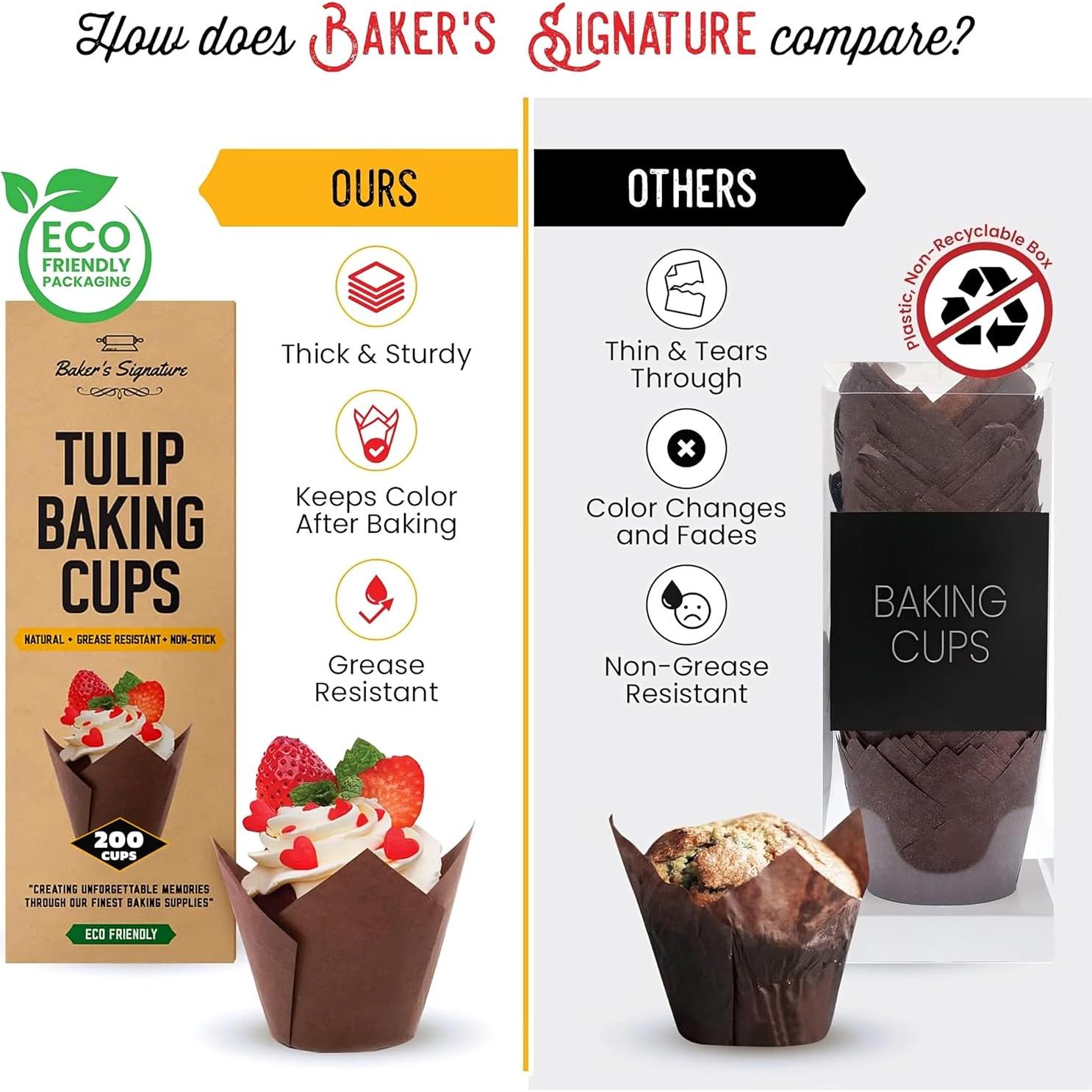 Forros de Cupcake Tulipán Baker's Signature 200 Piezas Beige Marrón Blanco