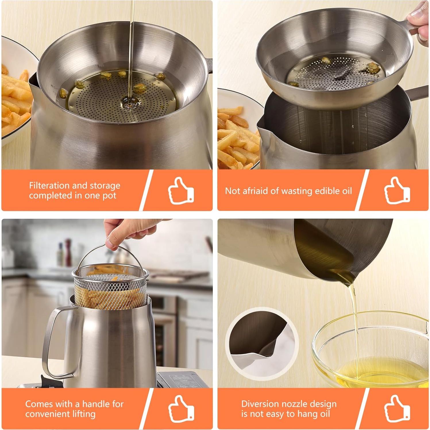 Olla filtradora de aceite Oxydrily 2L acero inoxidable multifuncional